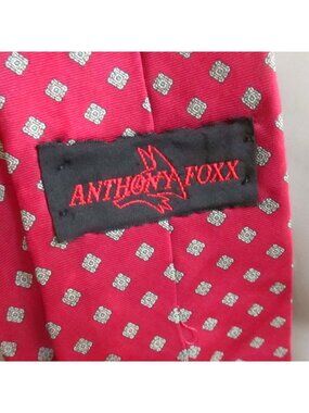 Vintage Necktie Anthony Foxx Red Silk Tie With Square Pattern